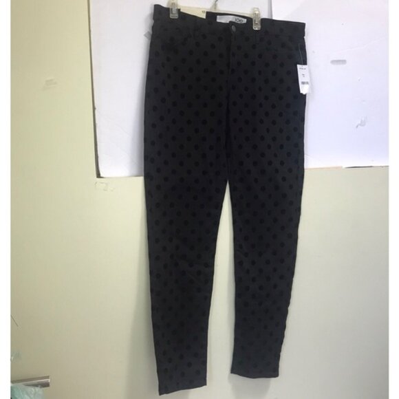 Joe Fresh NEW Slim Polka Dot Black Stretch Pants Zipper Cotton Velvet Pockets 10 - Picture 2 of 12